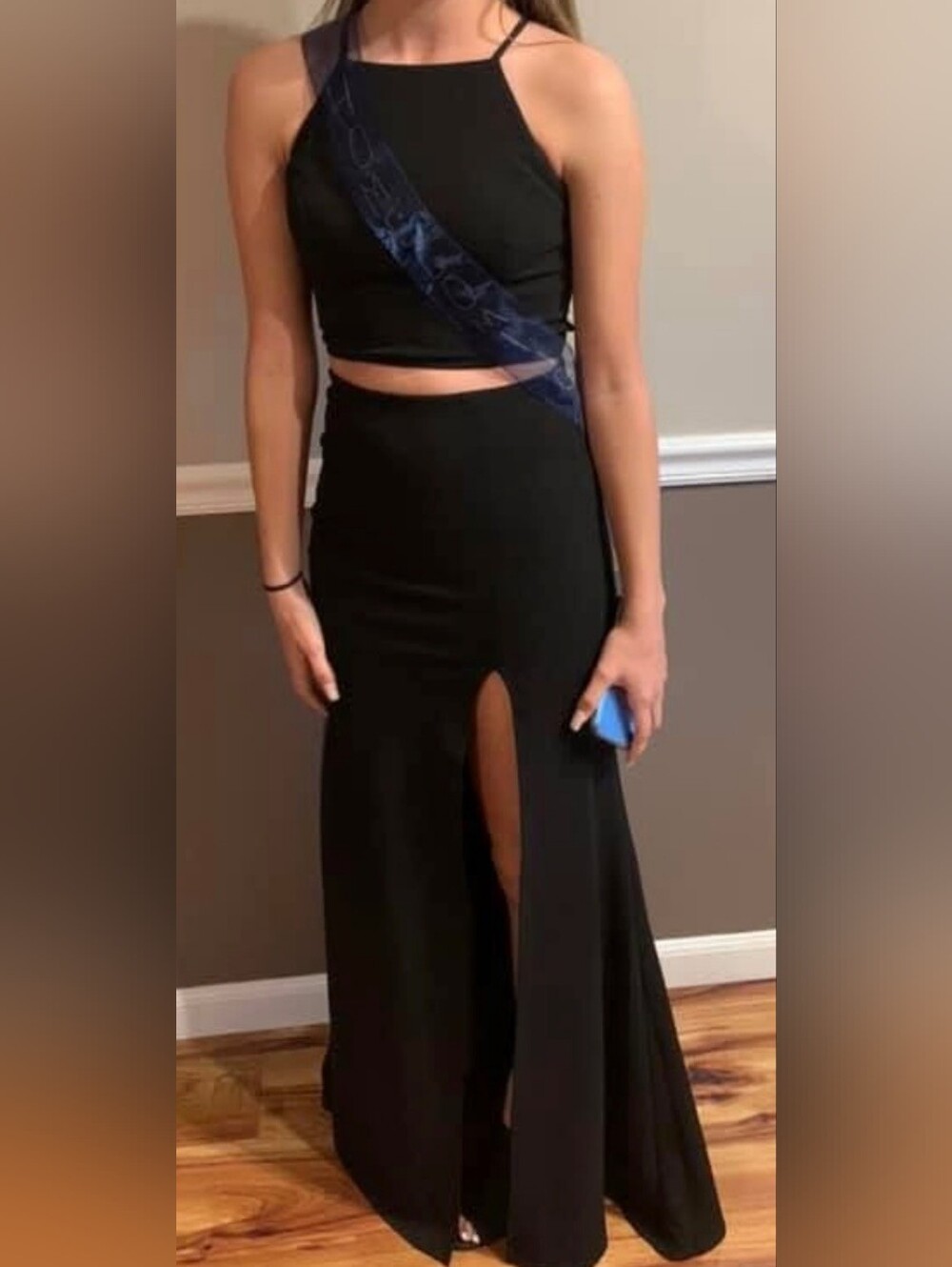 Chic Black 2-piece Maxi Dress with Side Slit. Measurements In Photos.